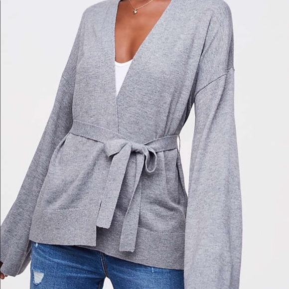 Loft Grey Cardigan with cloth belt - Picture 2 of 6